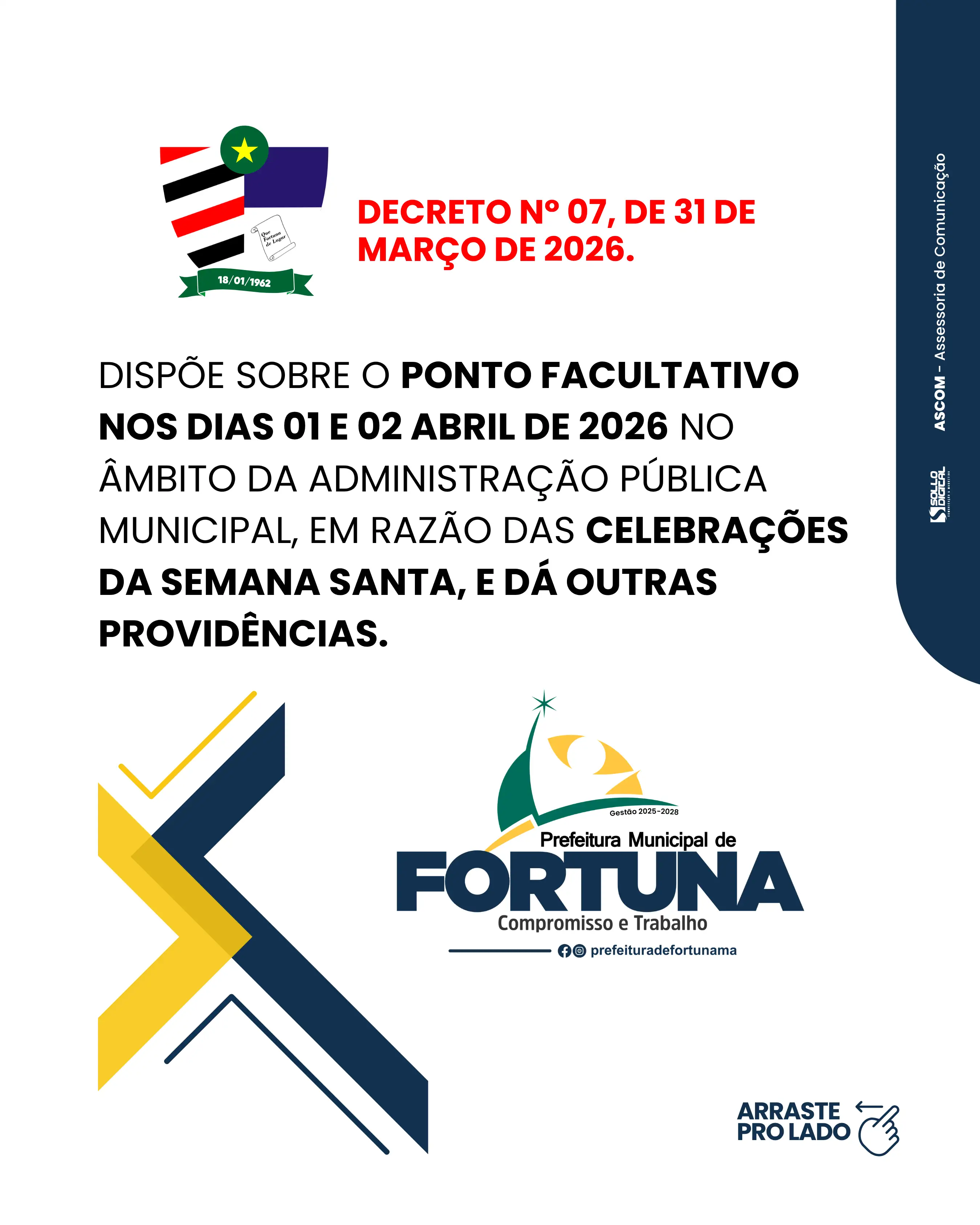 Município decreta ponto facultativo em razão da Semana Santa