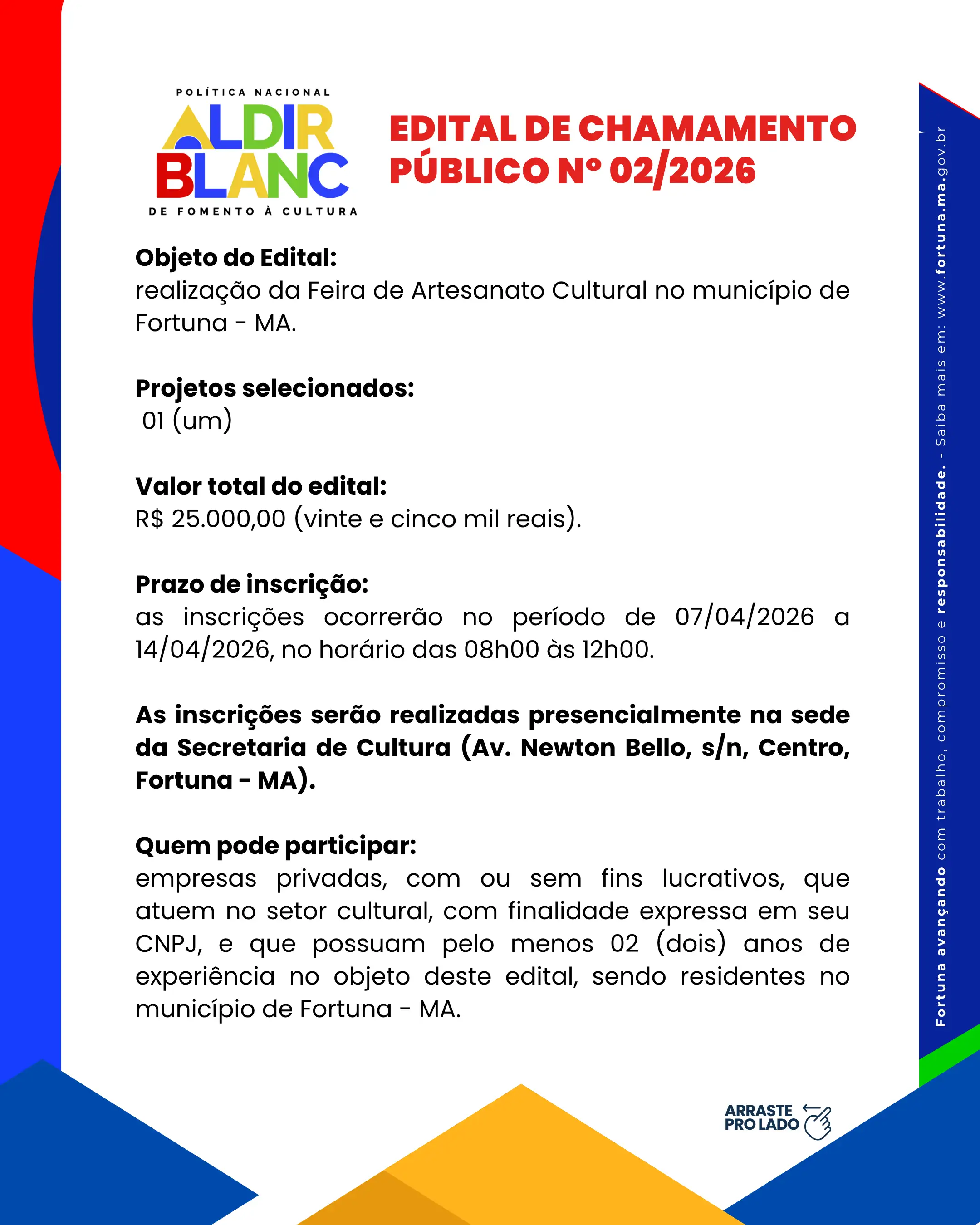Foto 1 – 📢 EDITAL ABERTO – FEIRA DE ARTESANATO CULTURAL