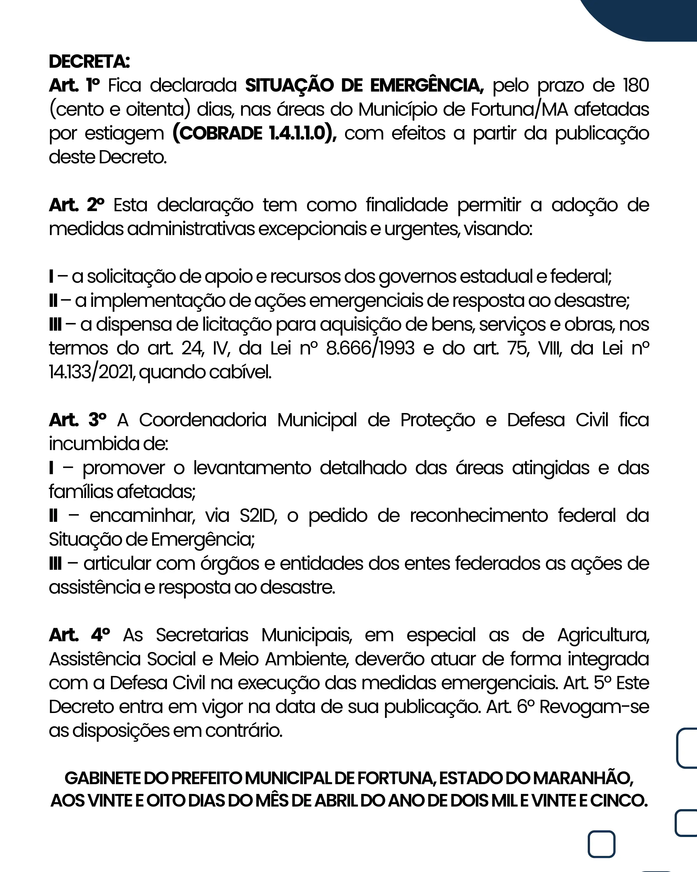 Foto 3 – DECRETO Nº 02, DE 28 DE ABRIL DE 2025