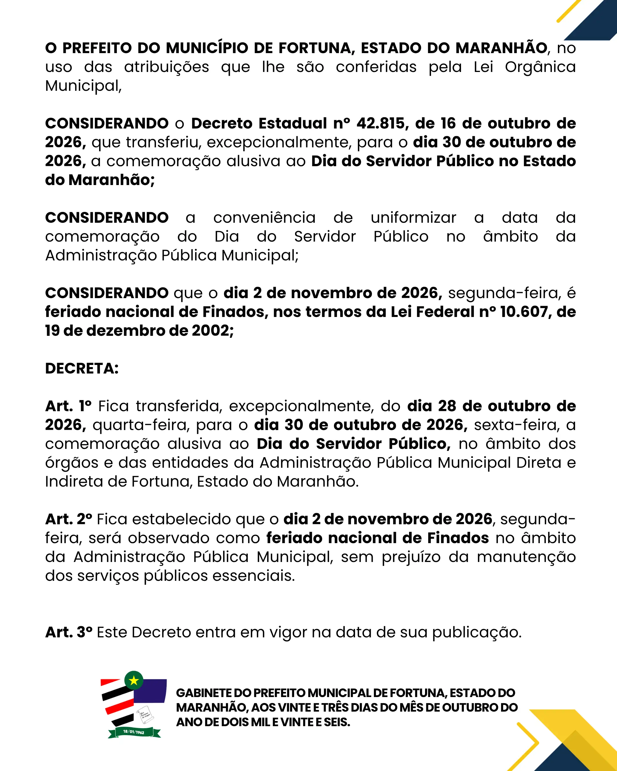 Foto 1 – COMUNICADO | DECRETO MUNICIPAL